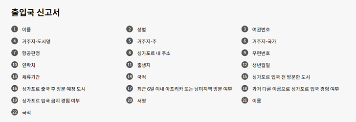 싱가포르 입국신고서 작성방법 자유여행 